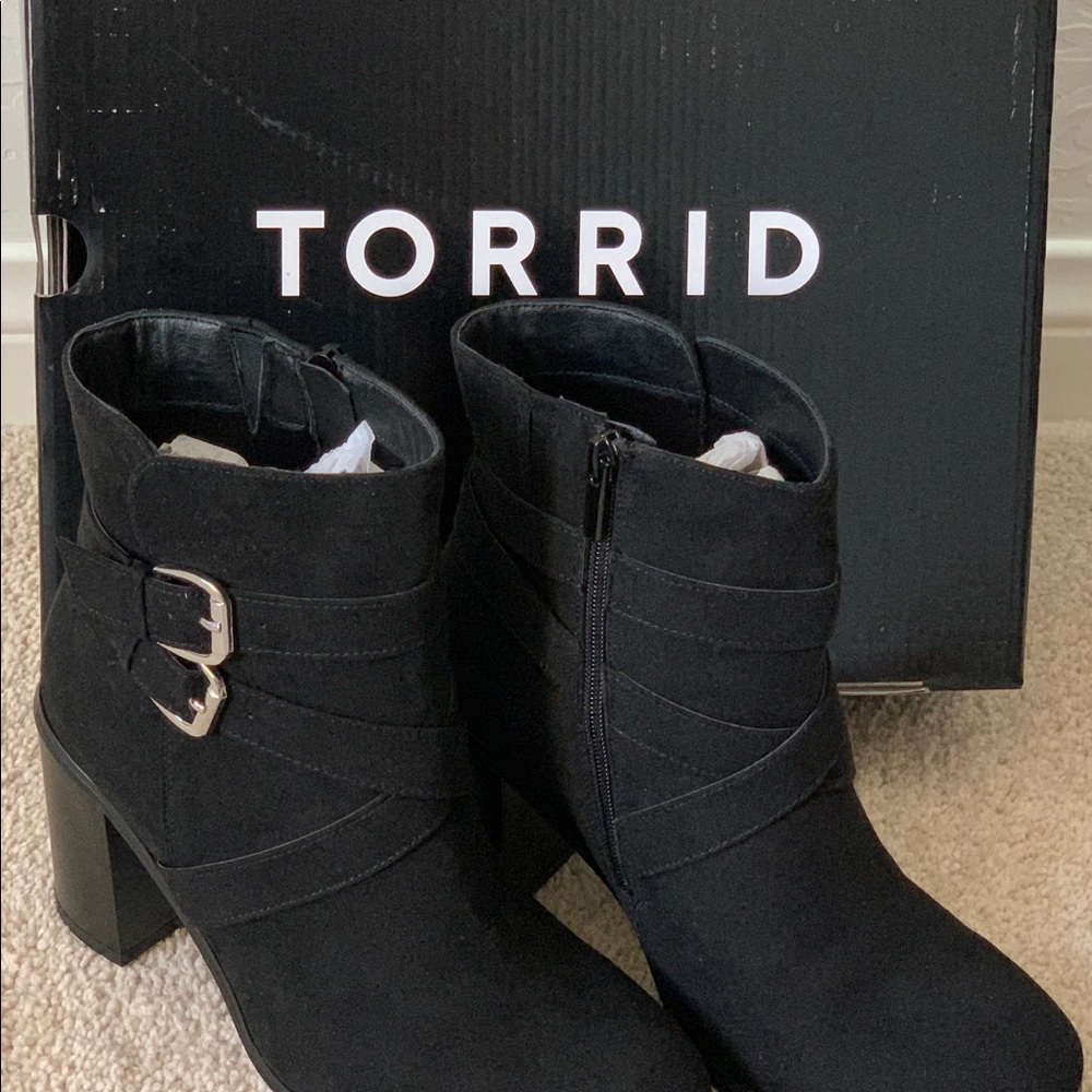 Torrid Black Faux Suede Buckle Bootie